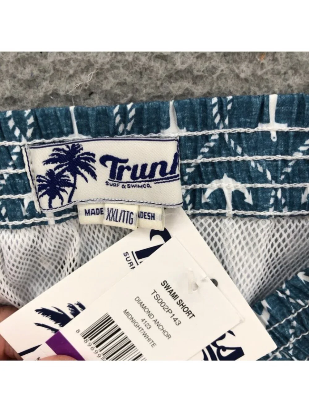 Trunks Swimsuit Mens 2XL Swami Shorts Midnight White Diamond Anchor Pockets NWT